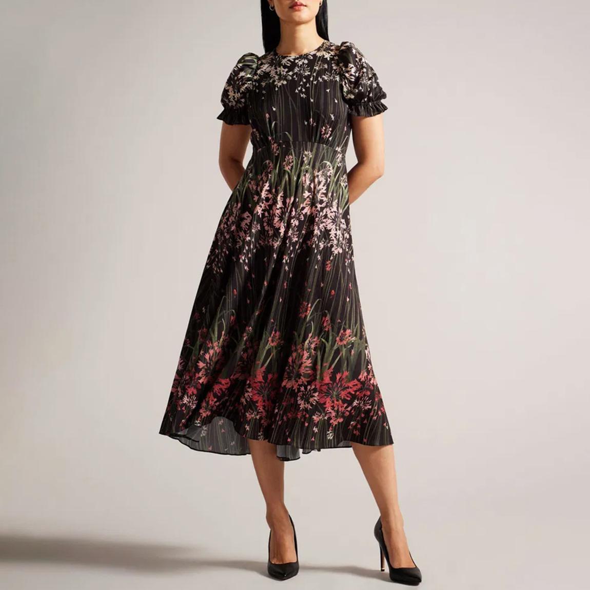 Black Zahrria Printed Puff Dress main product photo