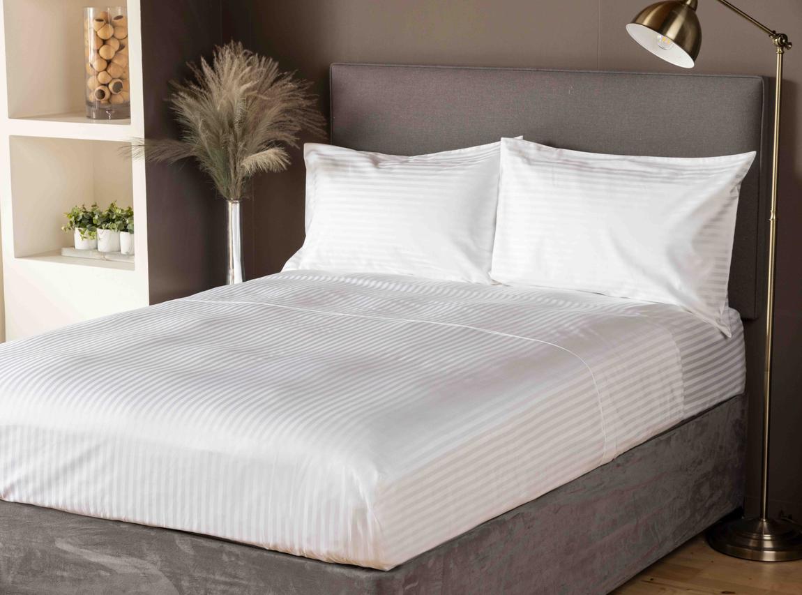 Belledorm 540TC Hotel Suite Satin Stripe Flat Sheet Single White main product photo