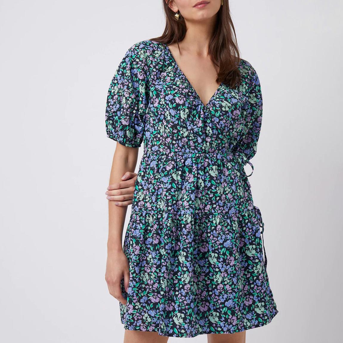 Blue Floral Cotton Wrap Dress main product photo