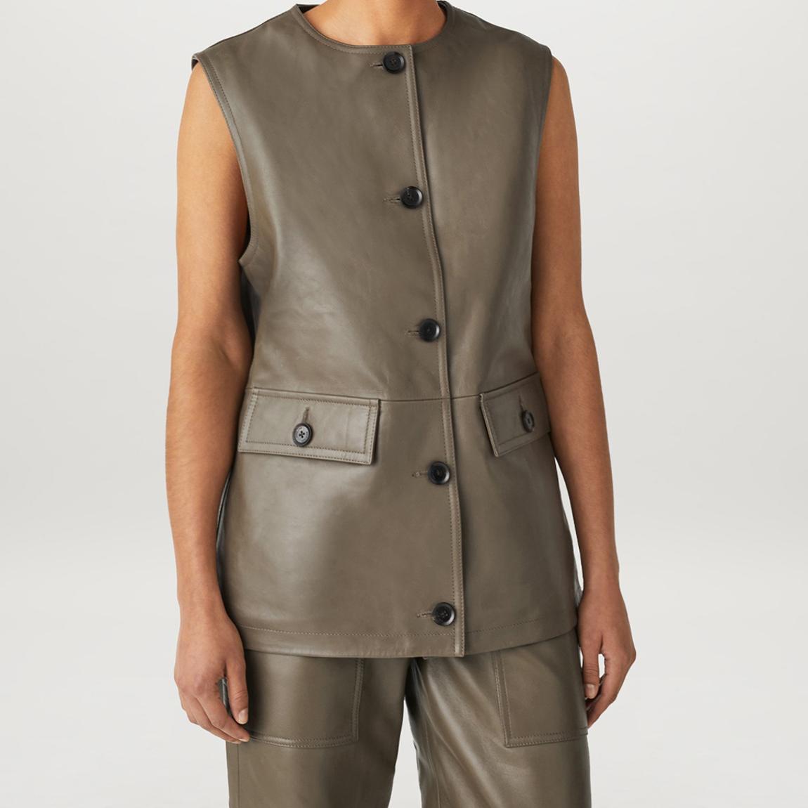 Khaki Apicem Leather Waistcoat main product photo