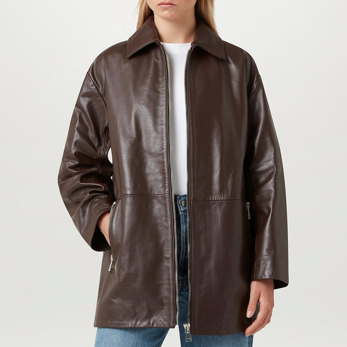 Belstaff Brown Leather Zip Jacket - BrandAlley