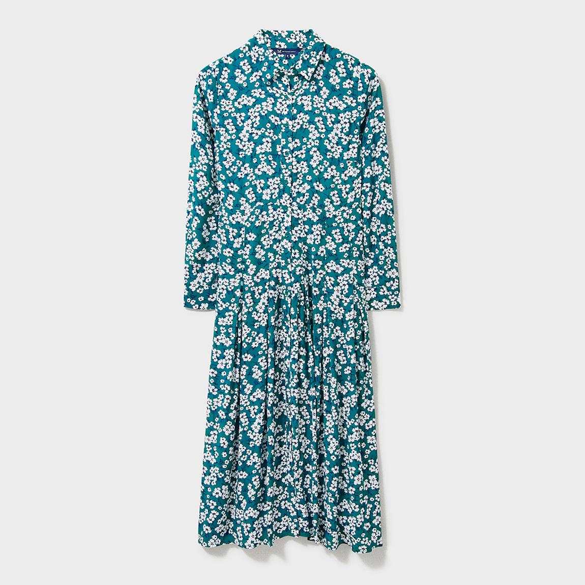 Turquoise Printed Pleated Shirt Dress main product photo