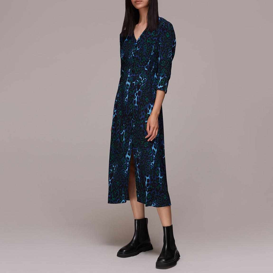Blue Night Cat Print Midi Dress main product photo