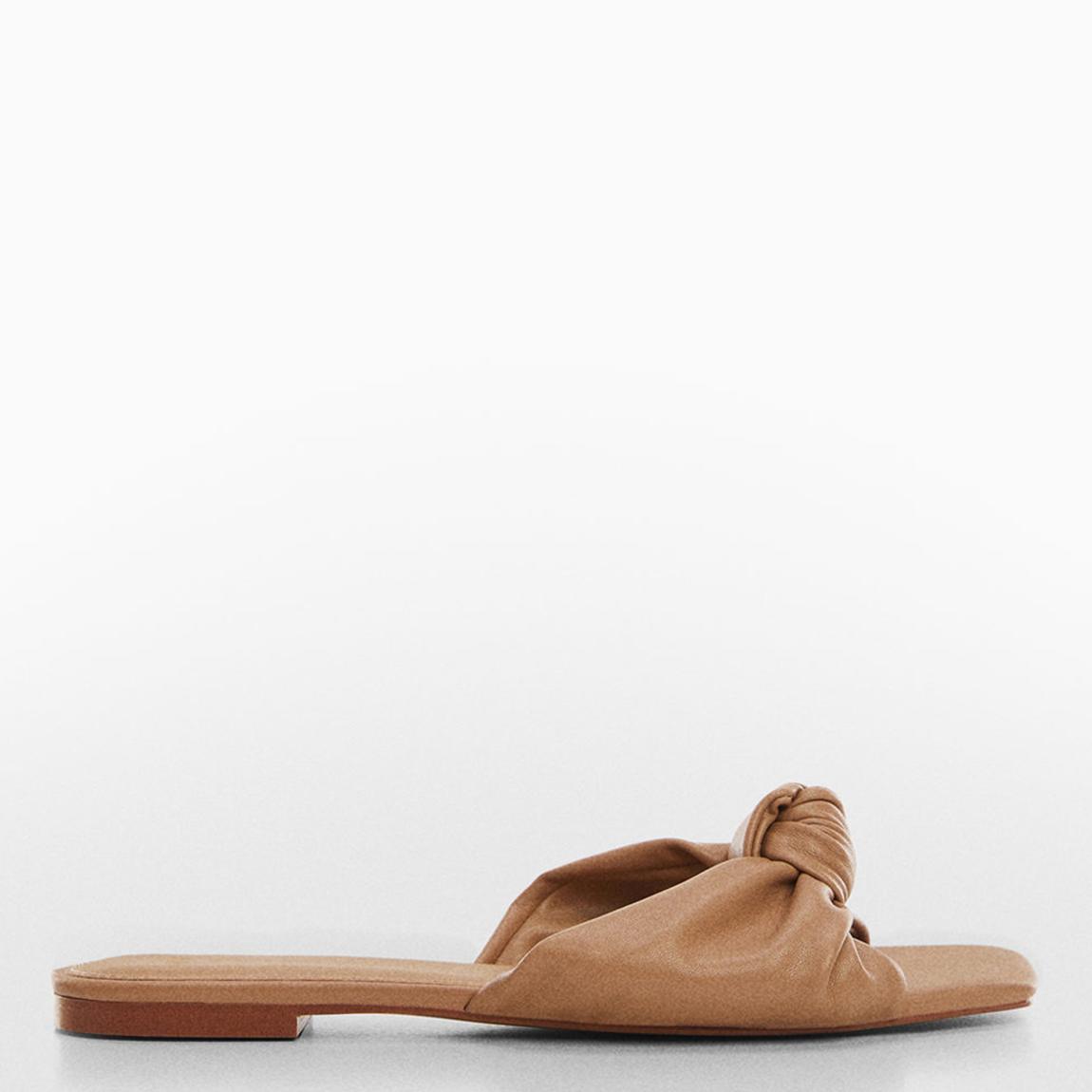 Ladies Sandals Mango Knot Sandals Mango Beige Square Toe Knot Flat