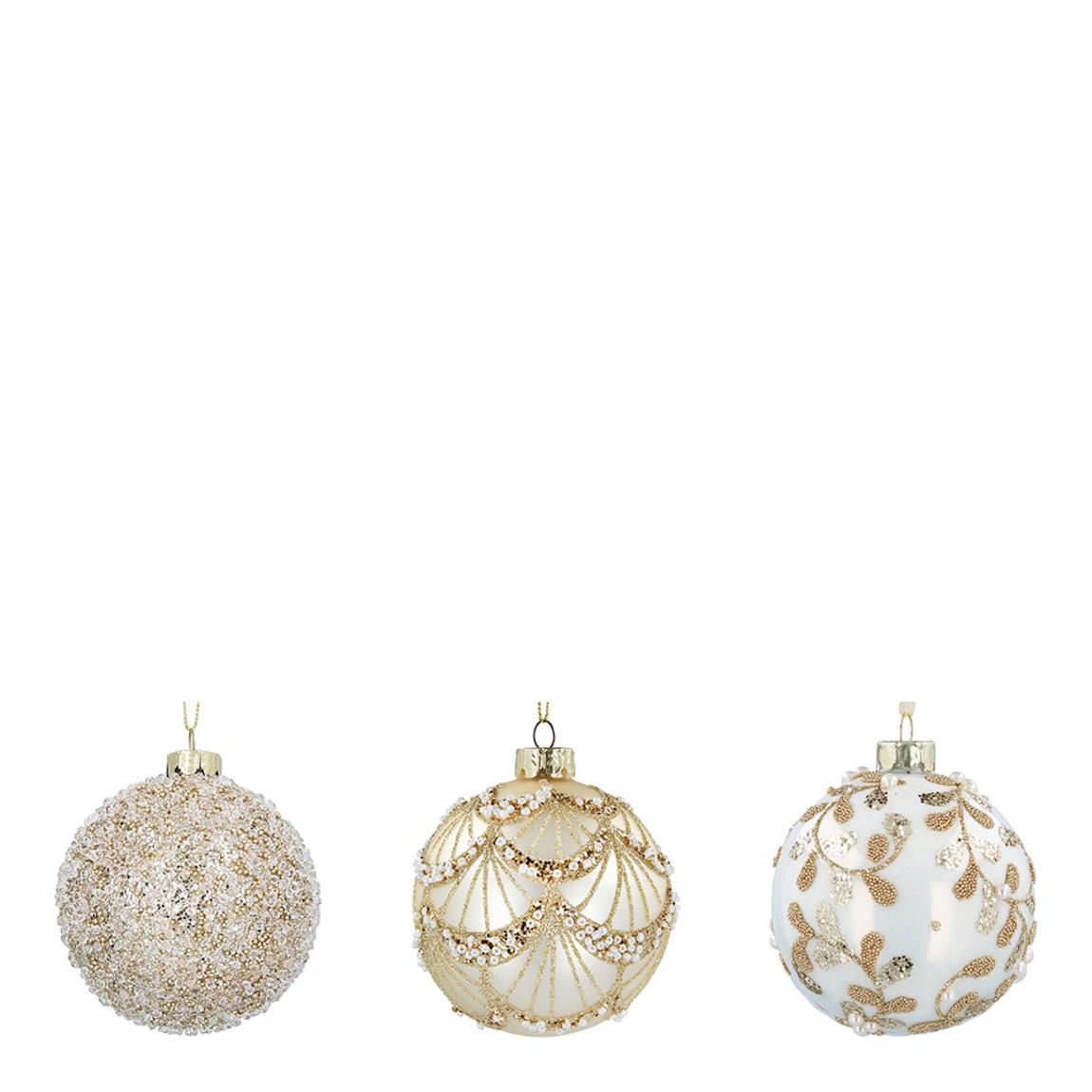 Box of 6 Cream / Gold Glass Baubles main product photo