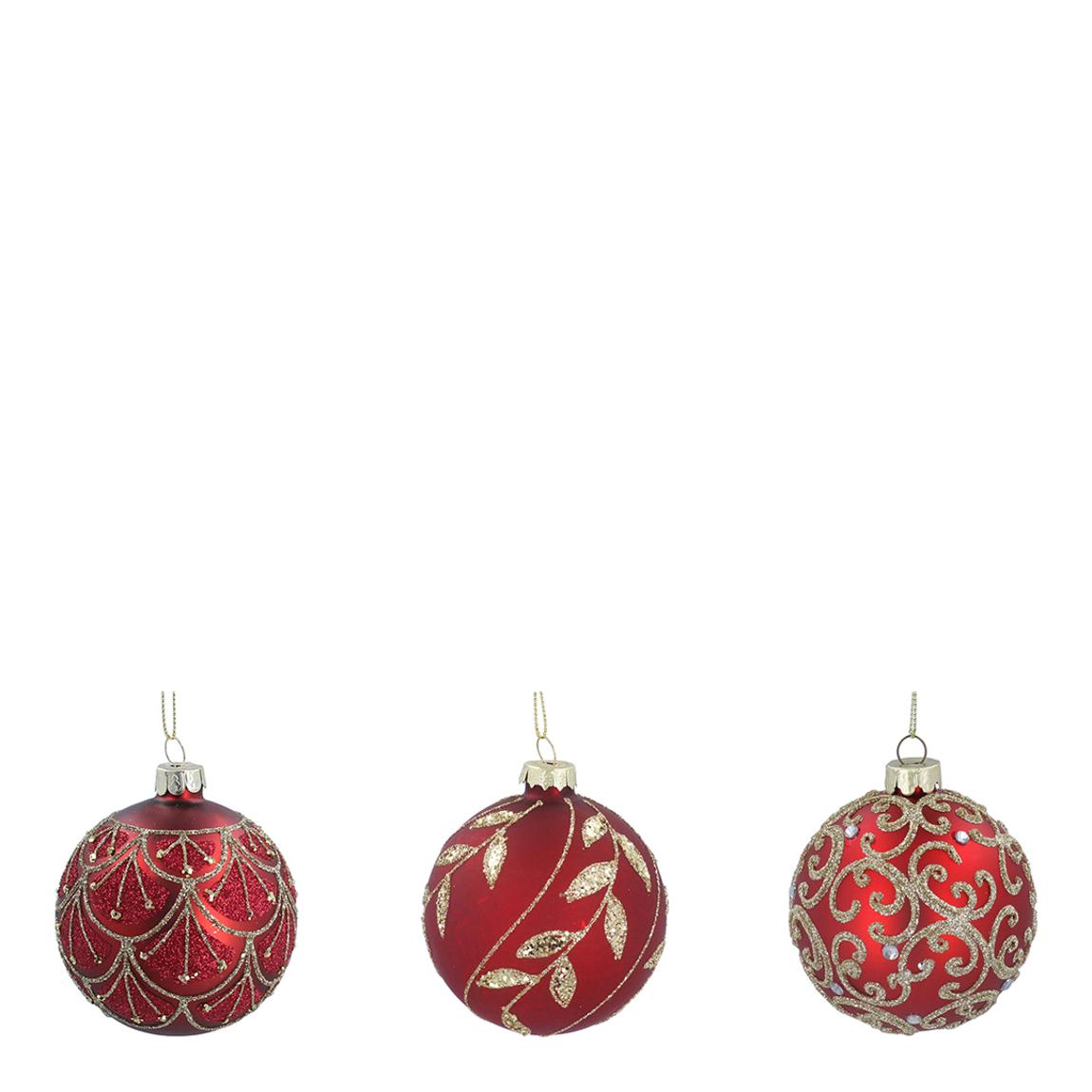 Box of 6 Red/Gold Glass Baubles main product photo