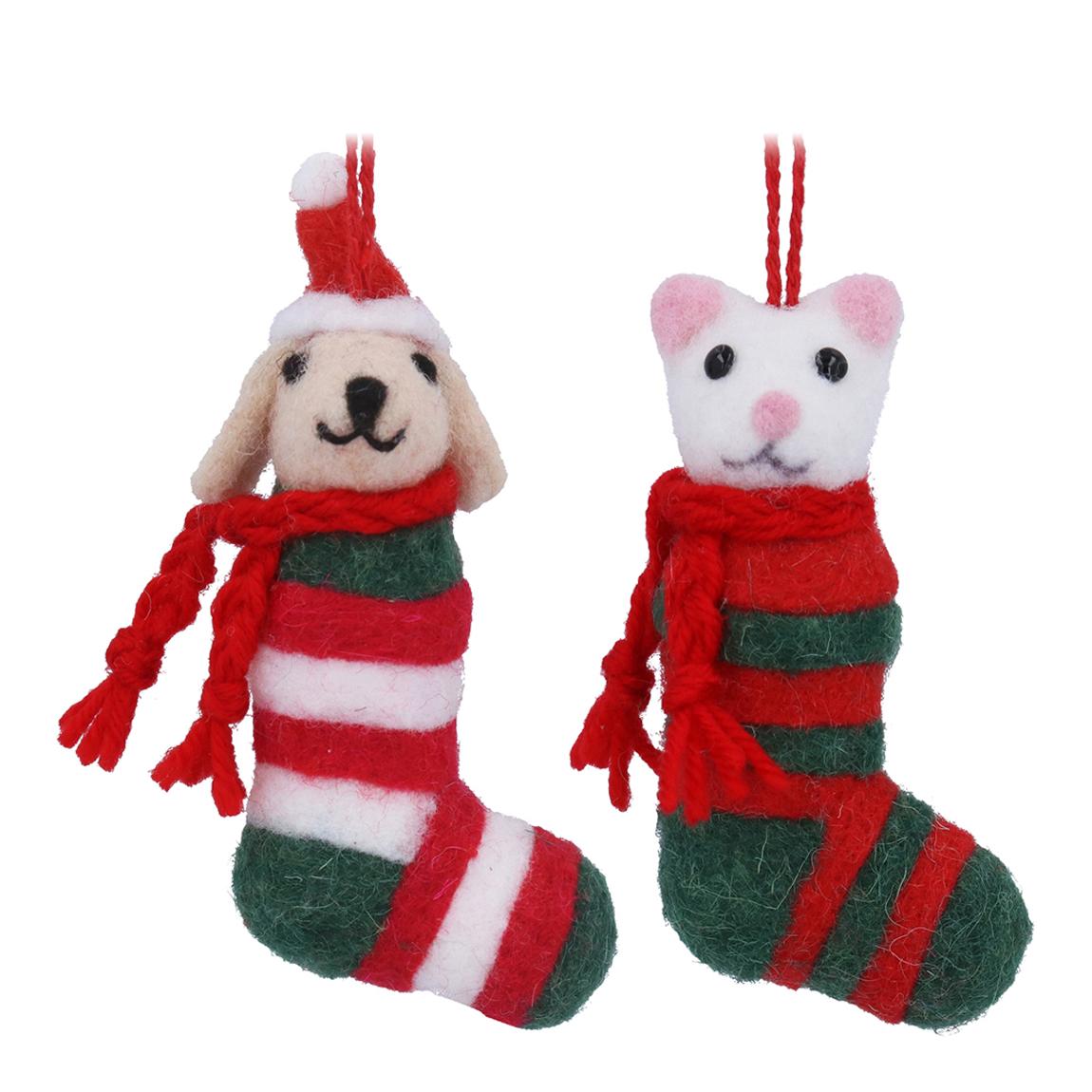 Set of 2 Felt Cat/Dog in Stocking Decorations main product photo