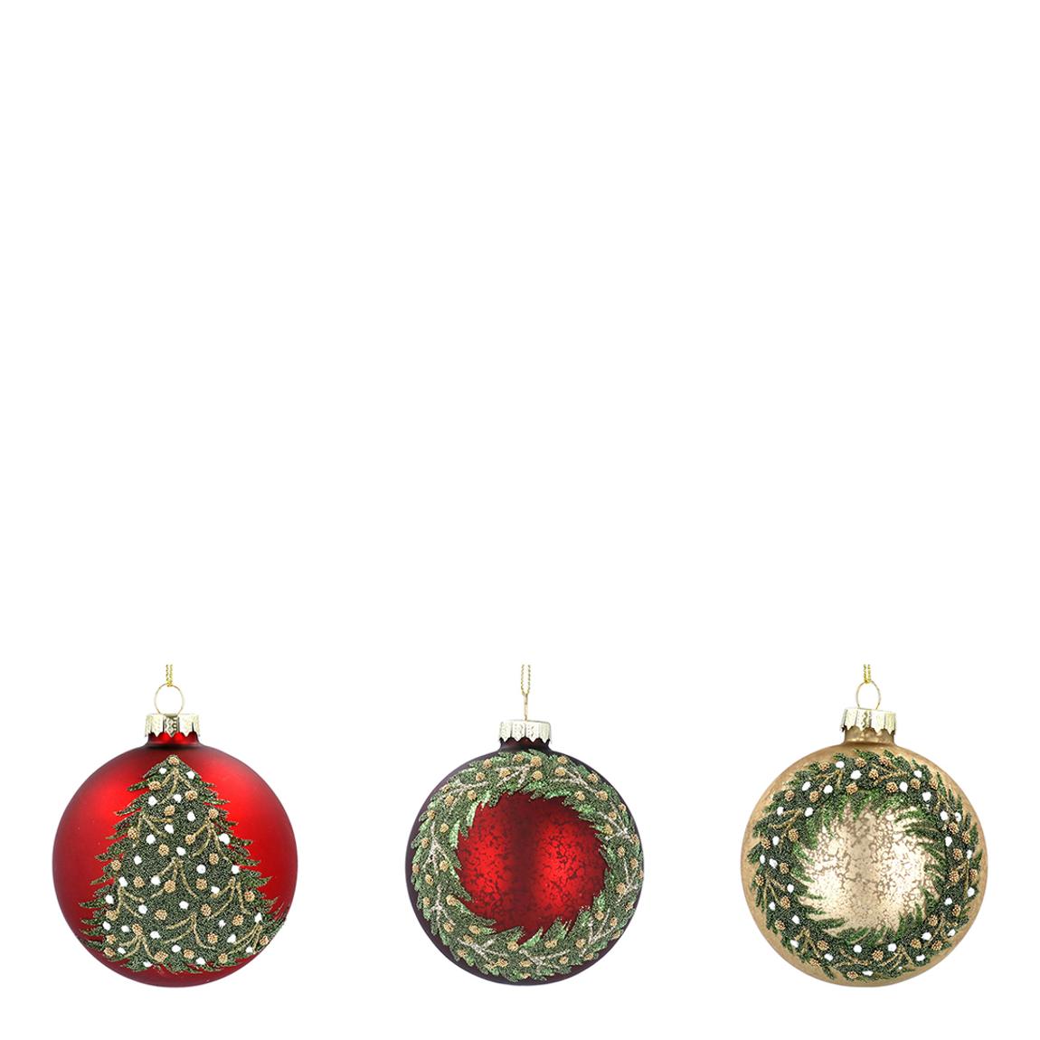 Box of 6 Red/Green Glass Baubles main product photo