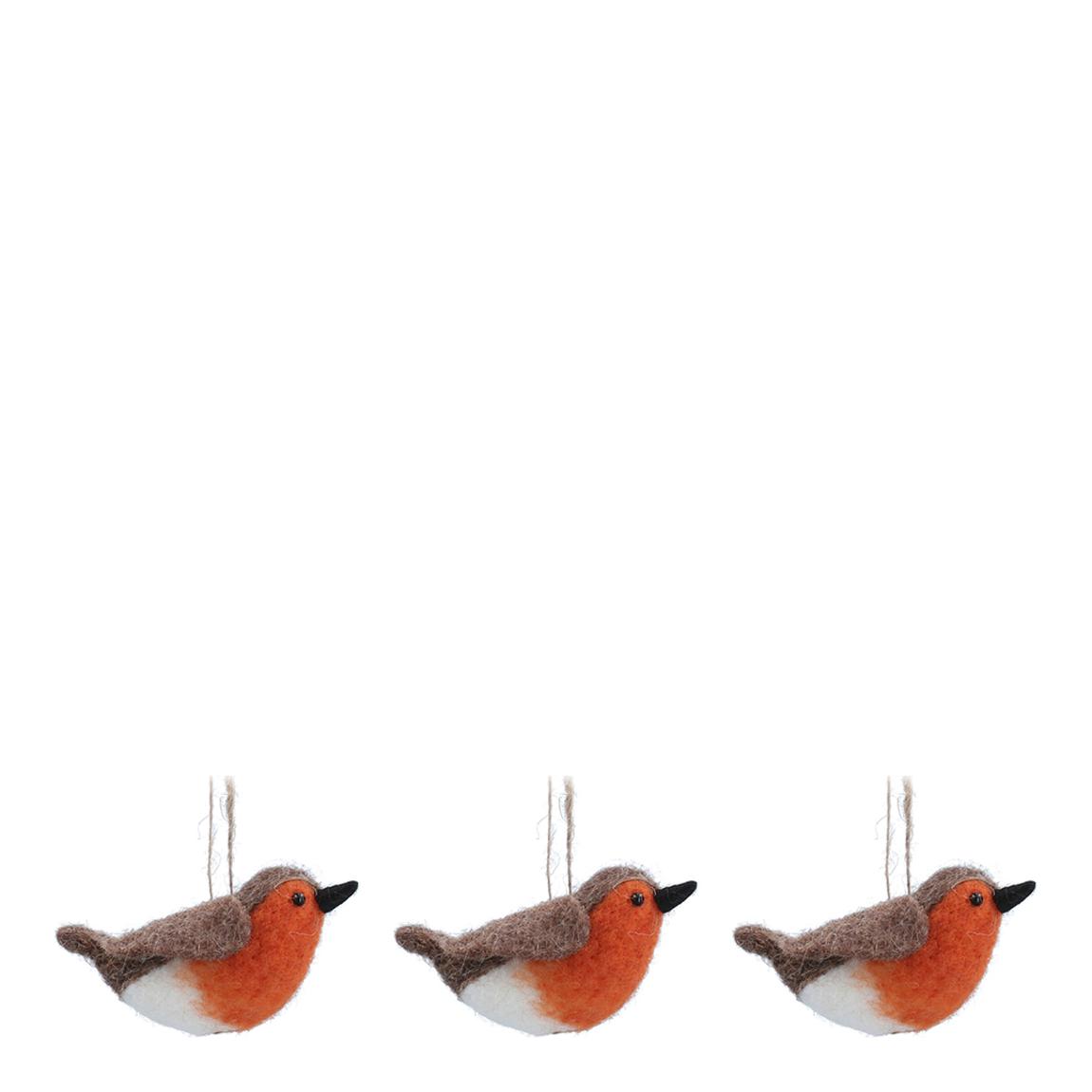 Set of 3 Felt Robin Decorations main product photo