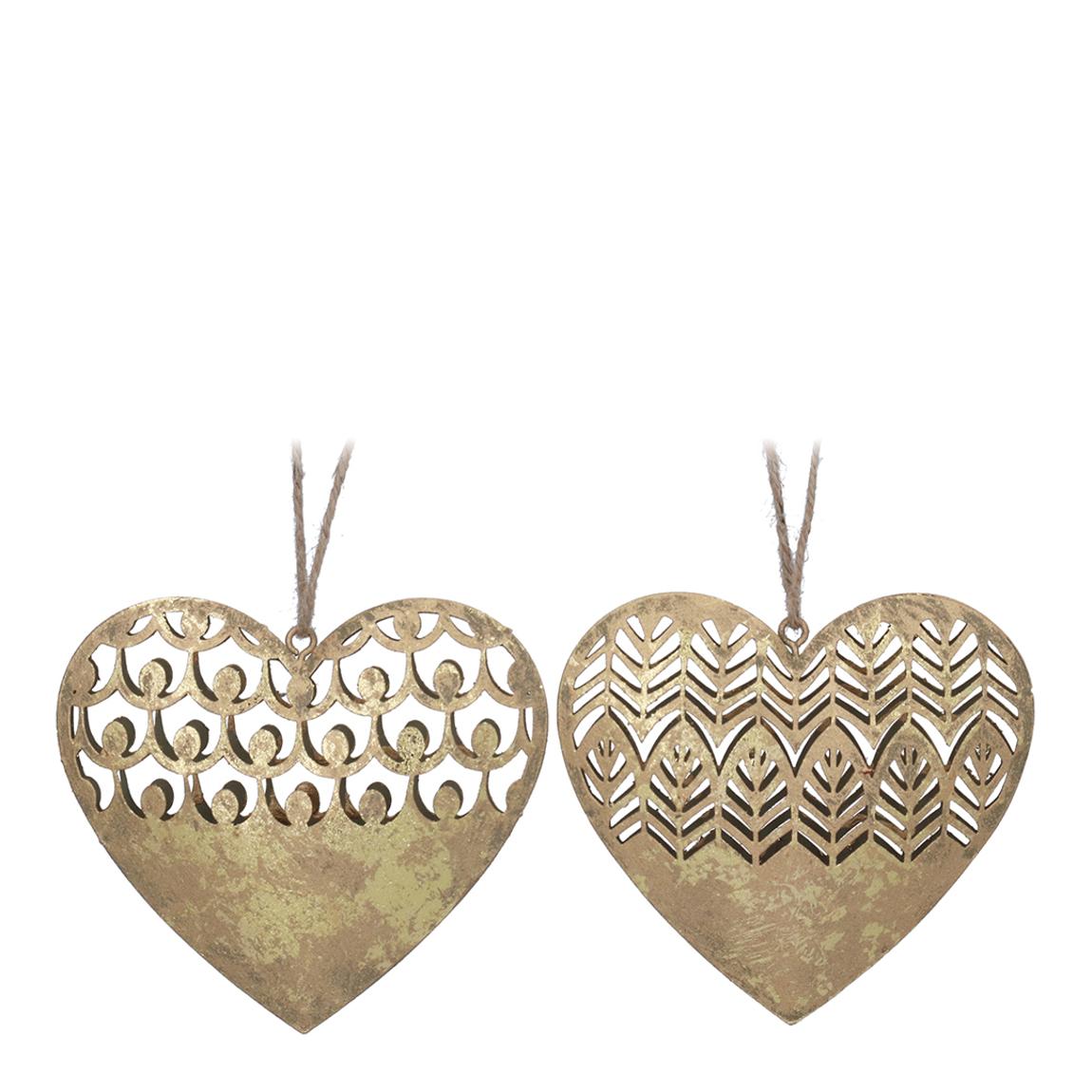Set of 2 Gold Metal Filigree Heart Decorations main product photo