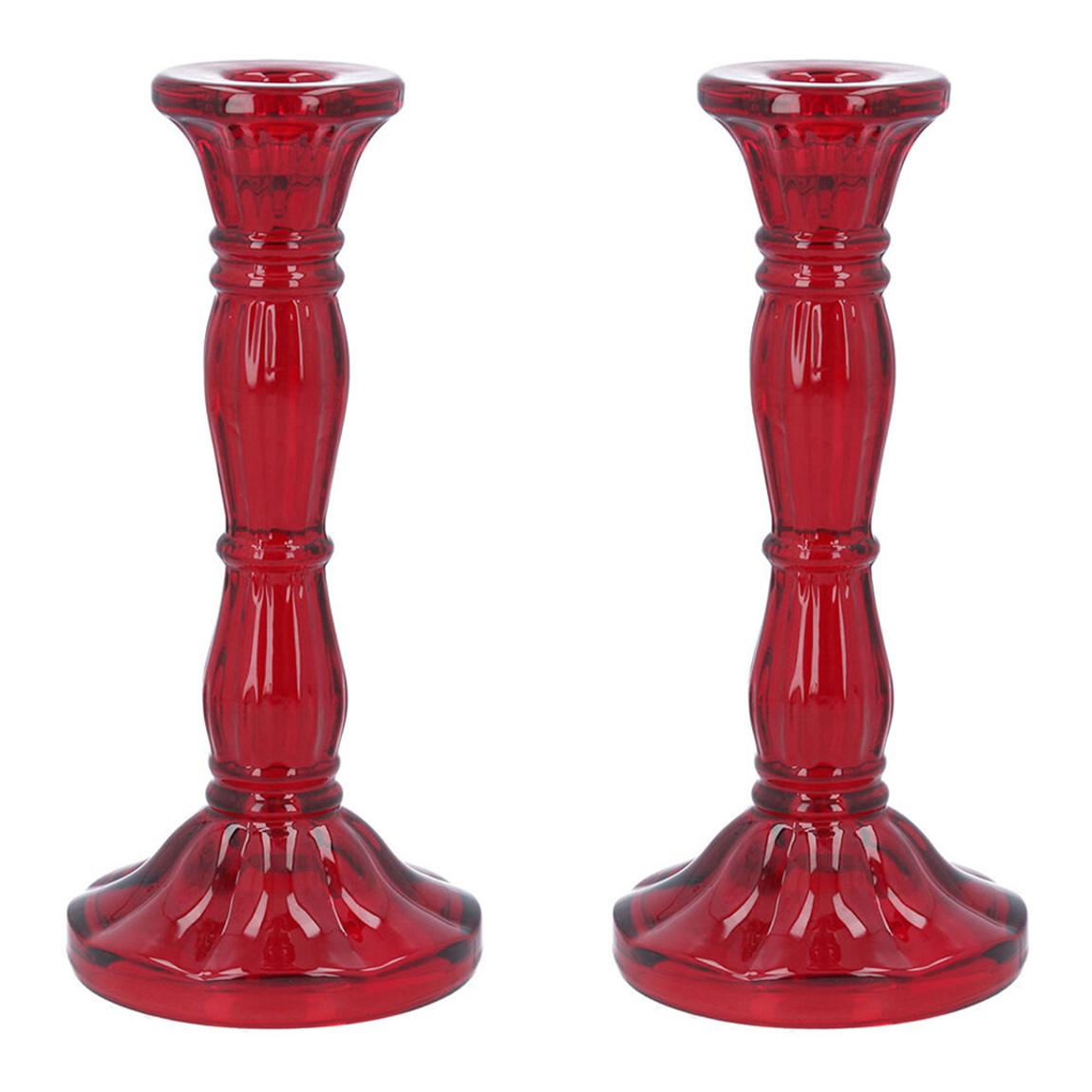 Set of 2 Red Glass Candlesticks main product photo