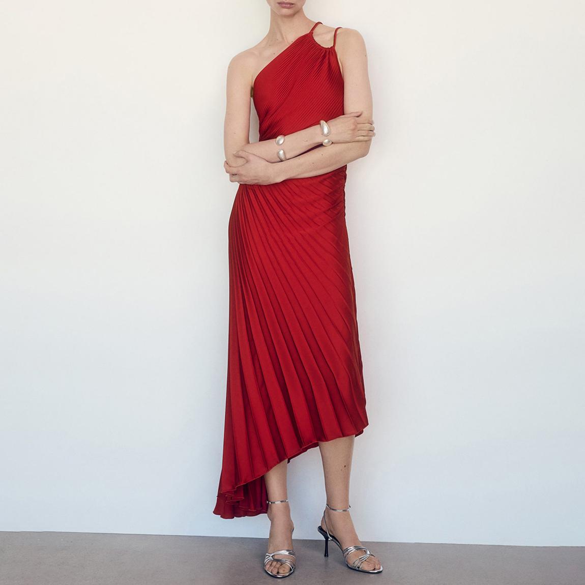 Red Asymmetrical Pleated Dress main product photo