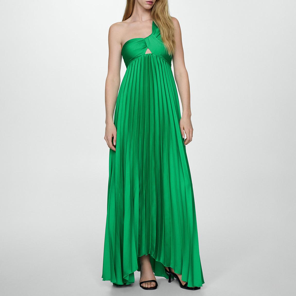 Green Asymmetrical Pleated Dress main product photo