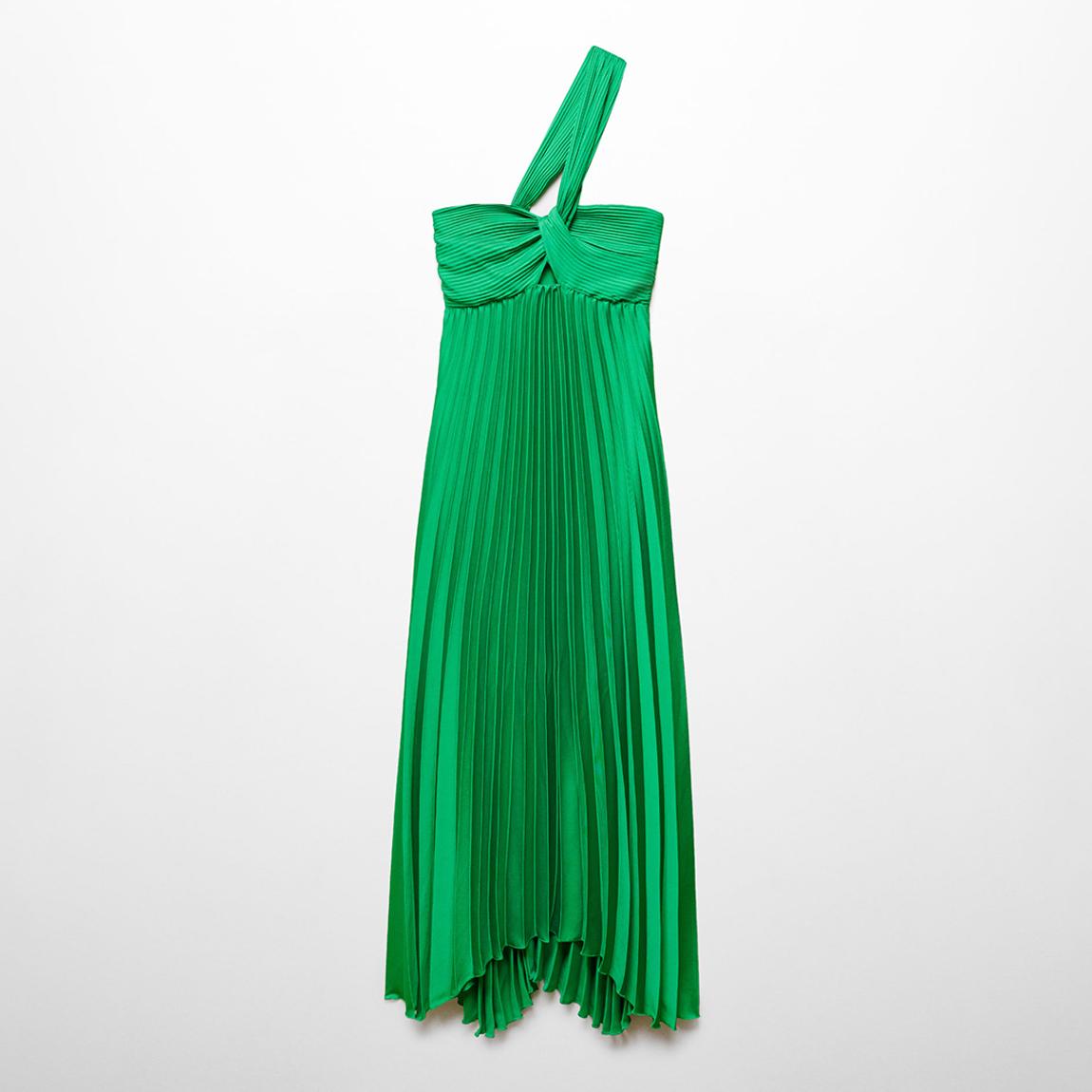 Mango Green Asymmetrical Pleated Dress - BrandAlley Mango Green Asymmetrical Pleated Dress - BrandAlley