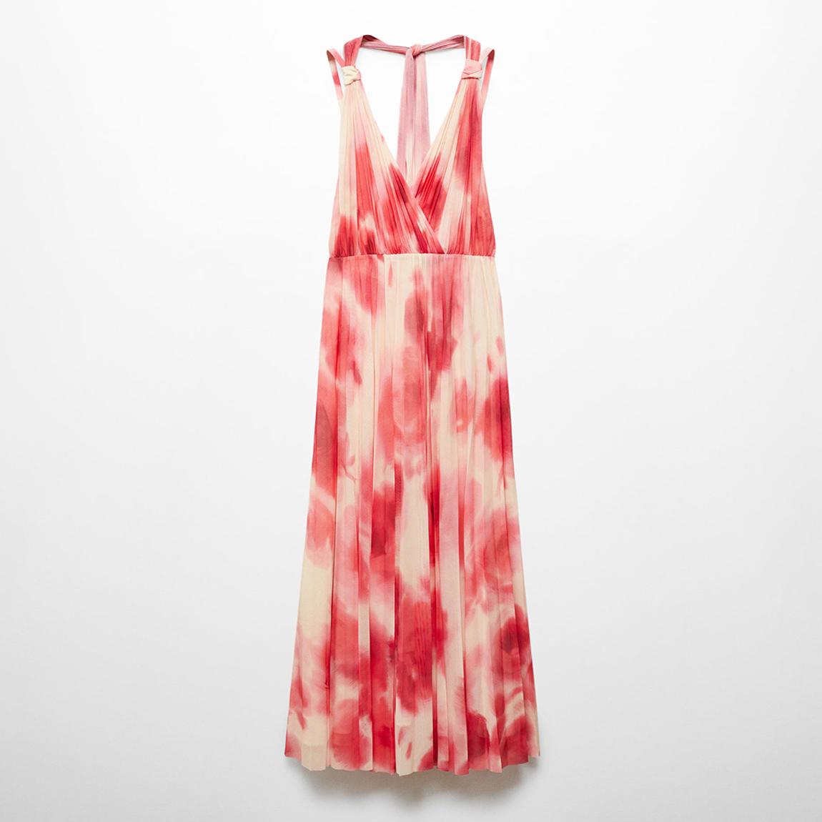 Mango Coral Red Printed Pleated Dress - BrandAlley