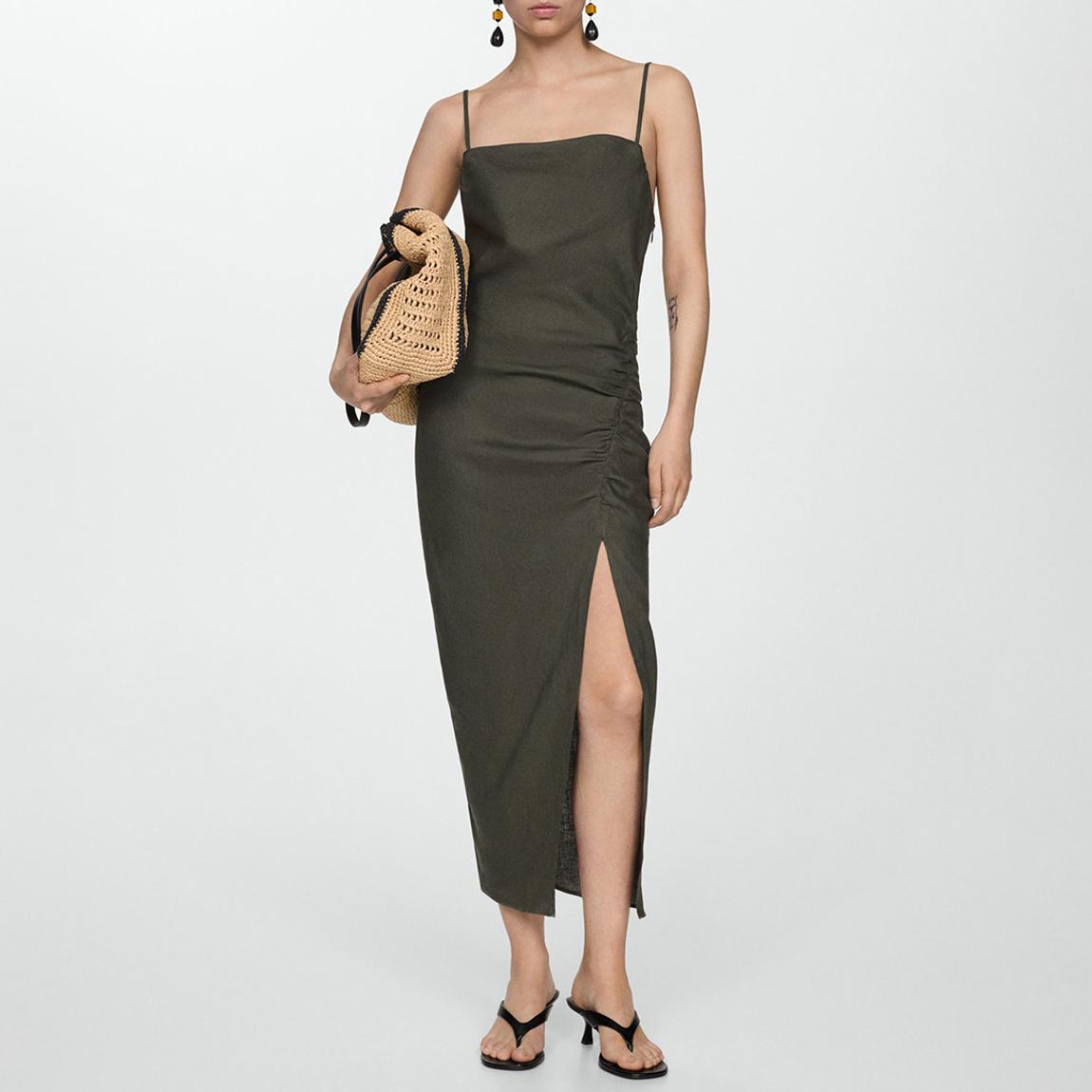 Dark Green Draped Detail Slit Dress main product photo