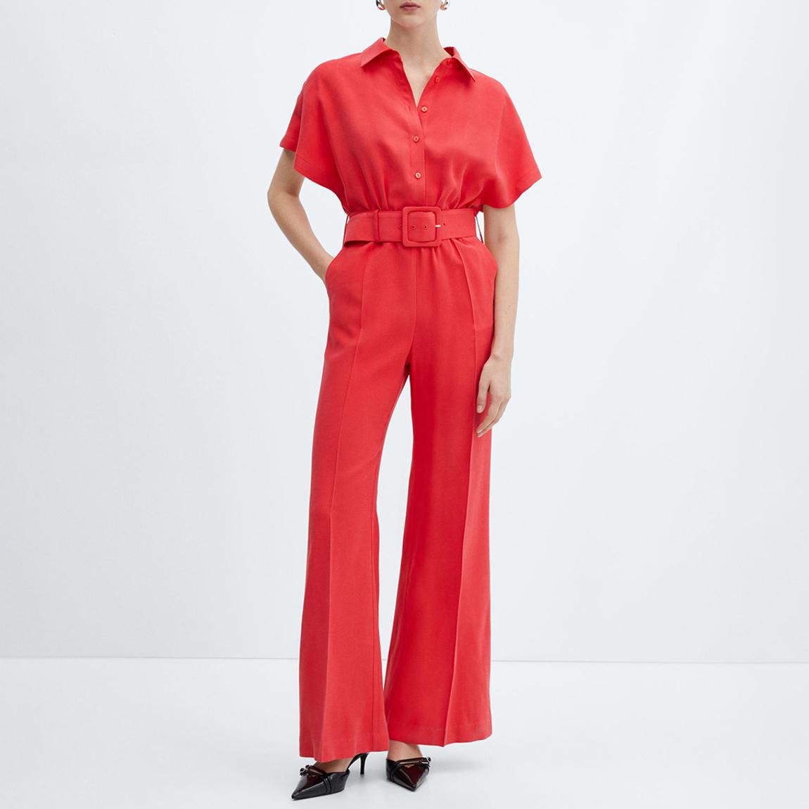 Bright Red Belted Jumpsuit main product photo