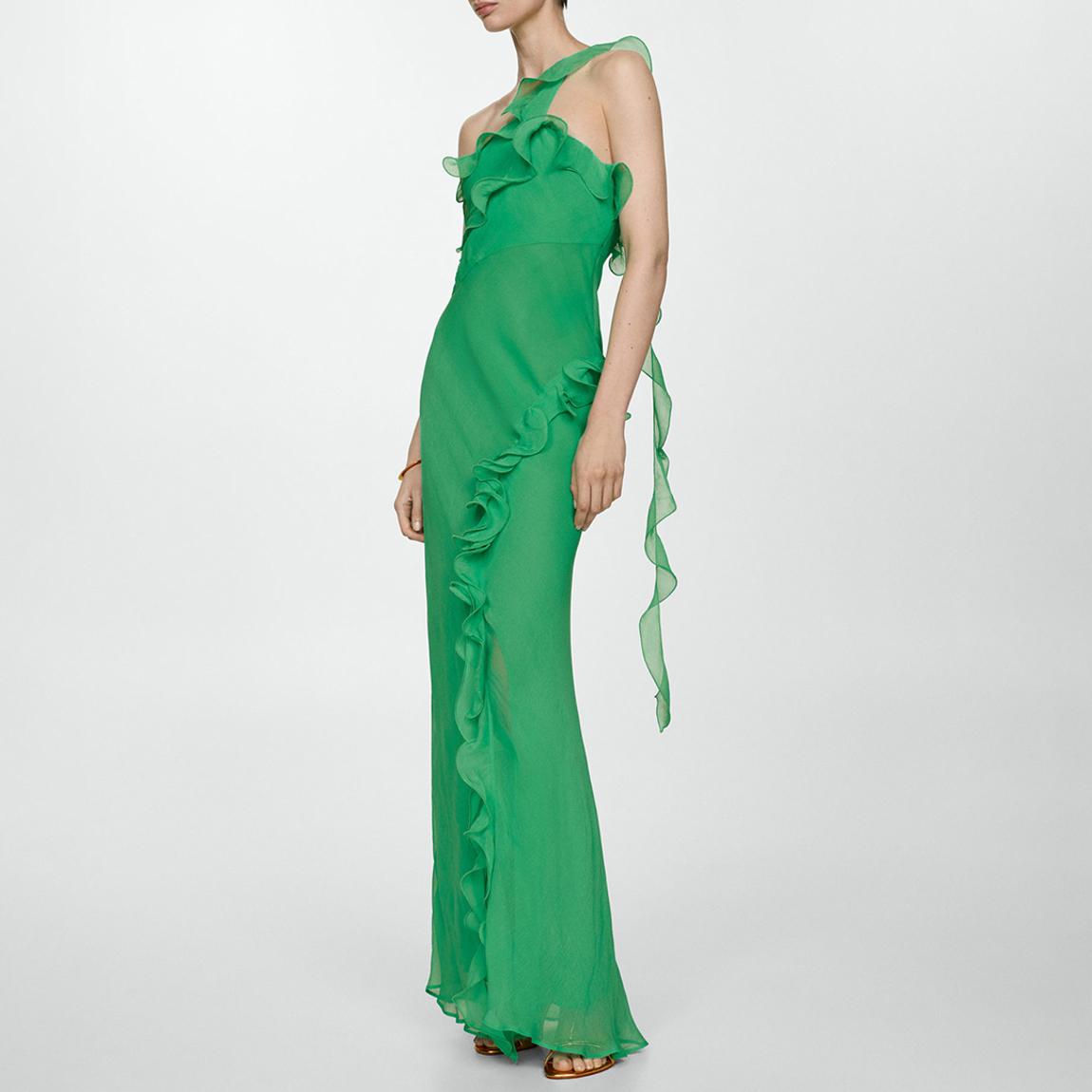 Green Asymmetrical Ruffle Dress main product photo