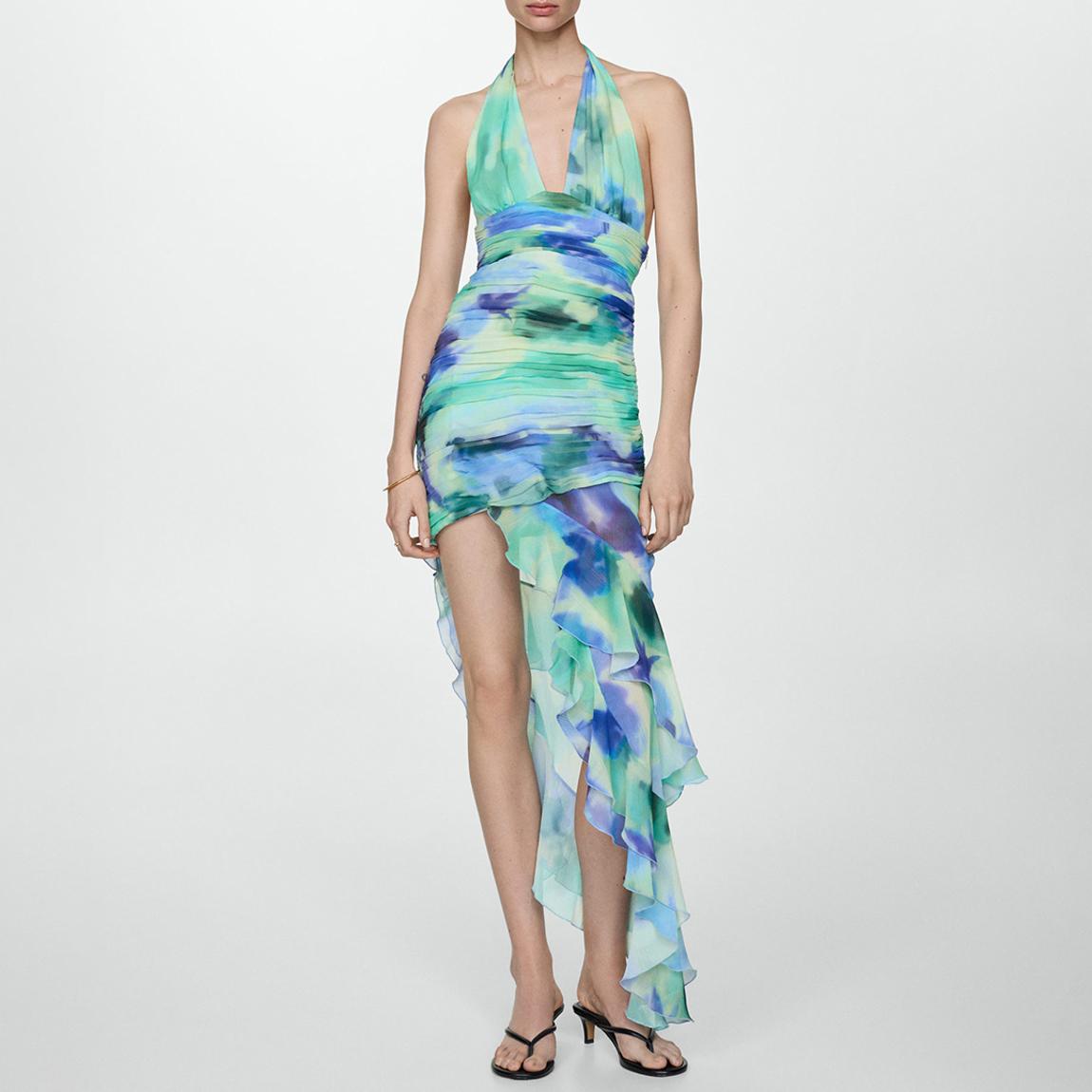 Blue Ruffled Draped Dress main product photo