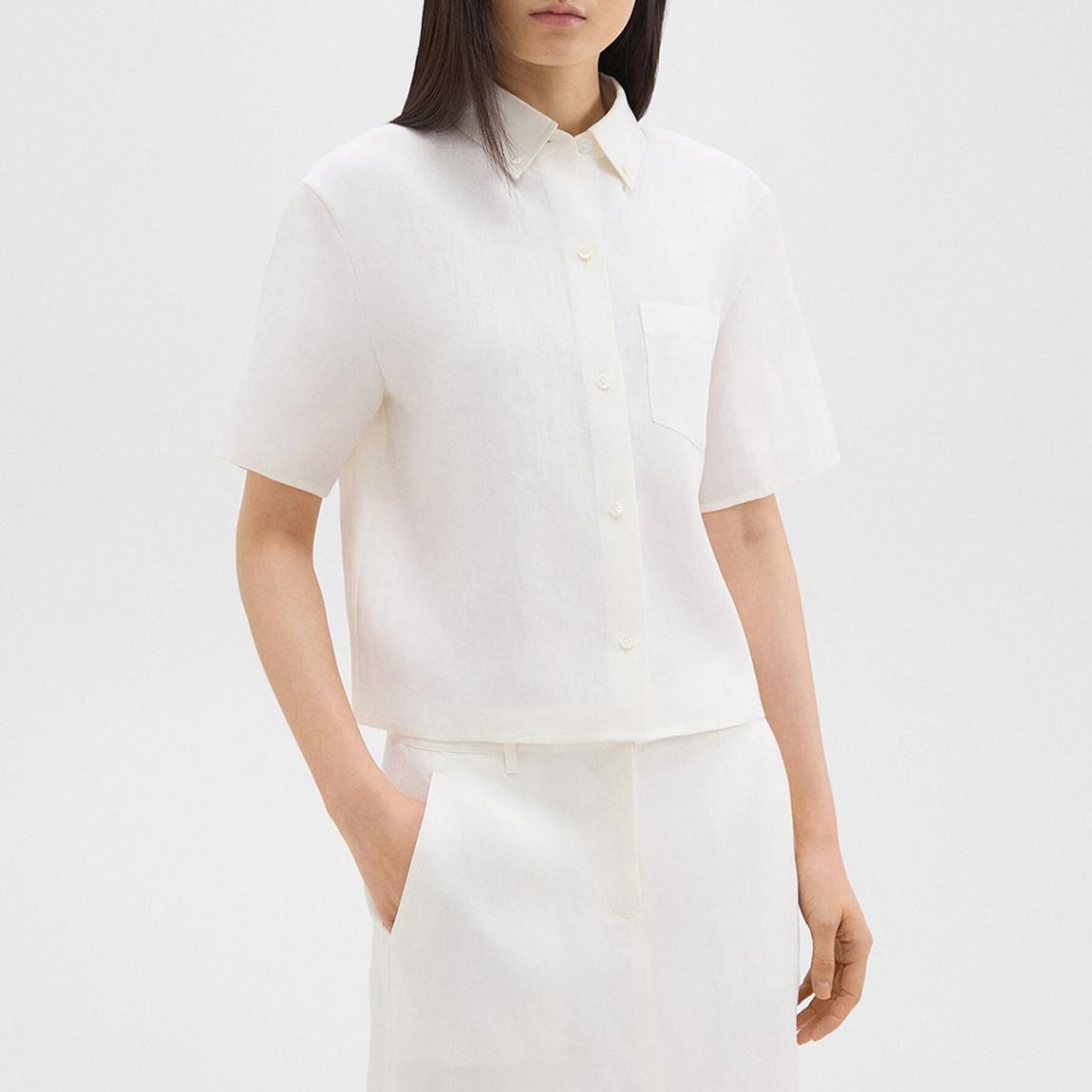 White Boxy Linen Shirt main product photo