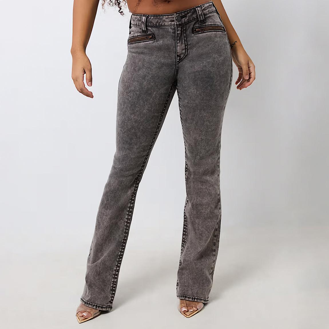 Washed Black Zipper Becca Bootcut Stretch Jeans main product photo