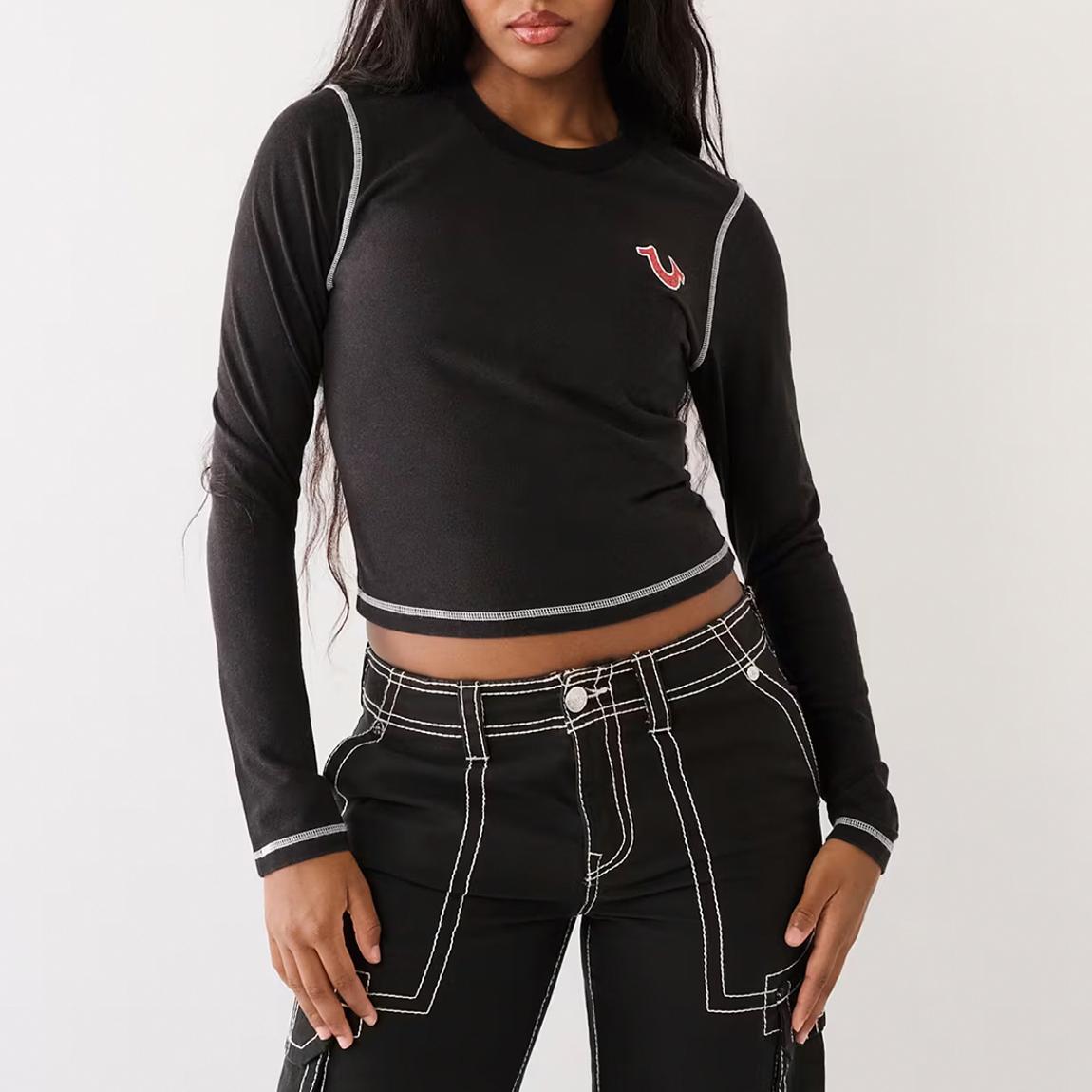 Black Crew Neck Long Sleeve Top main product photo