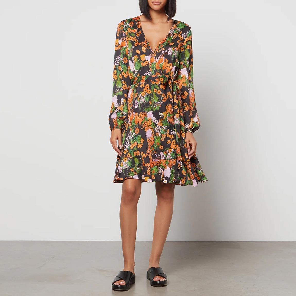 Orange Floral V-Neck Mini Dress main product photo
