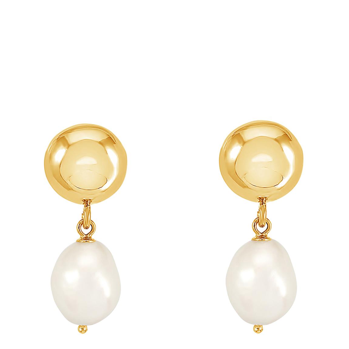 Gold Pebble Stud & White Pearl Drop Earrings main product photo