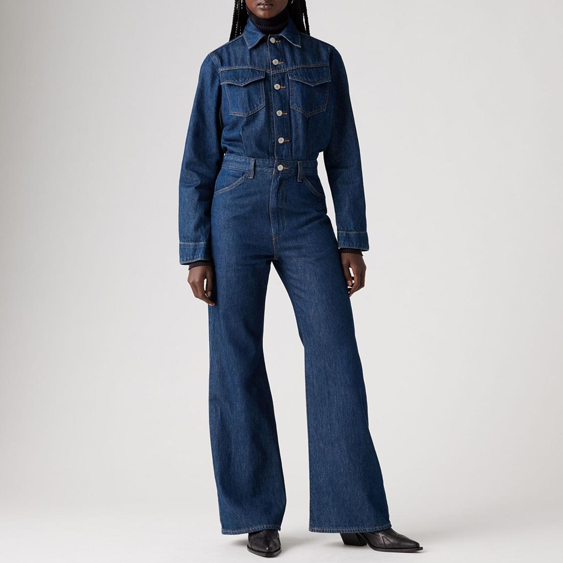 Dark Blue Button Down Denim Jumpsuit main product photo