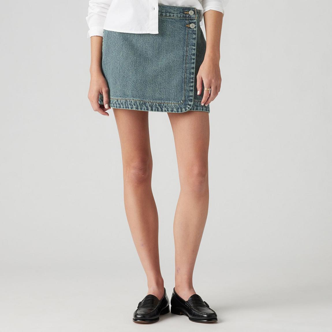 Vintage Blue Denim Wrap Mini Skirt main product photo