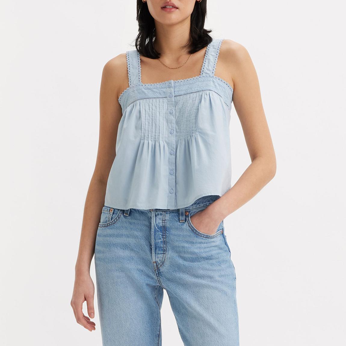 Light Blue Broderie Detailing Cotton Blouse main product photo