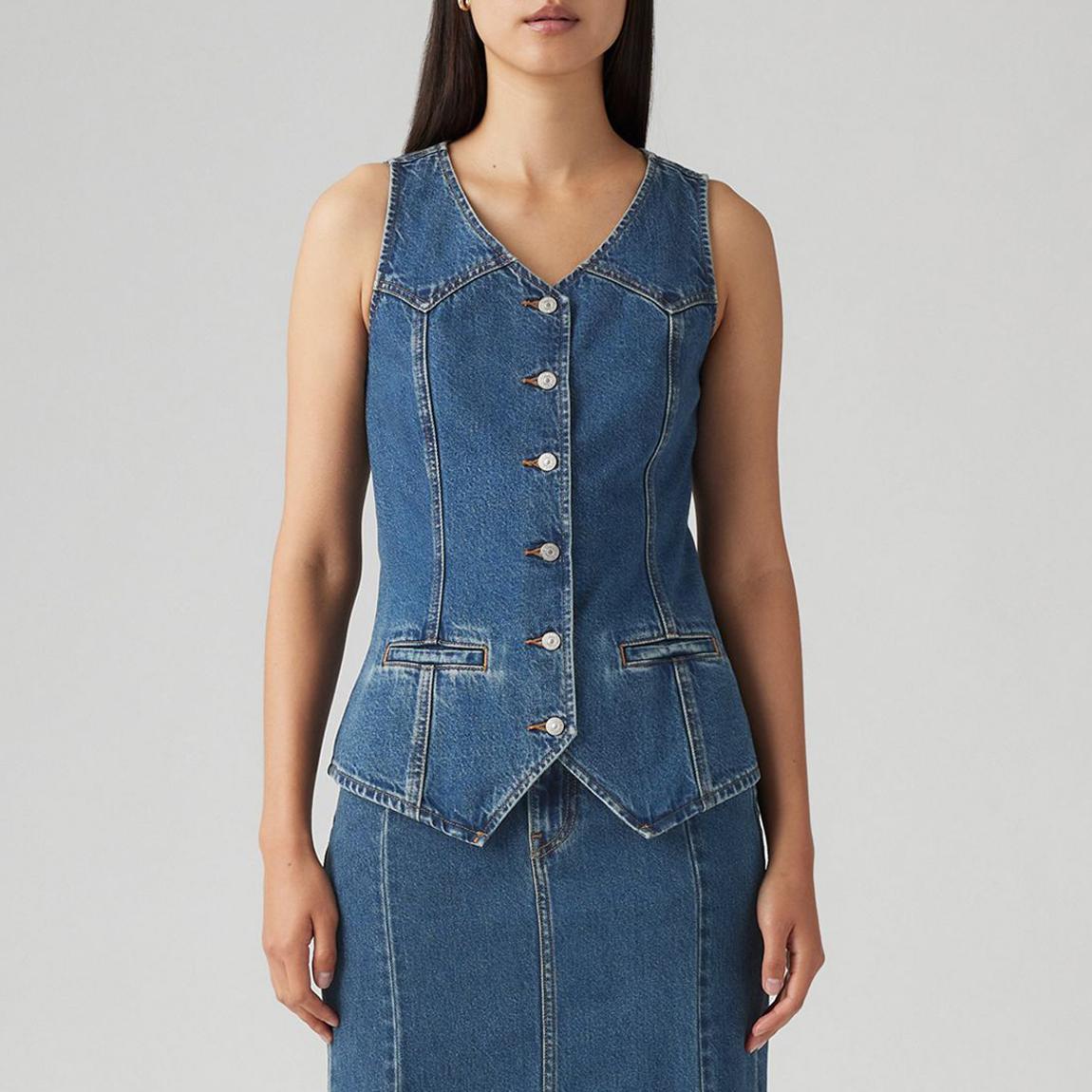 Blue Longline Denim Vest main product photo