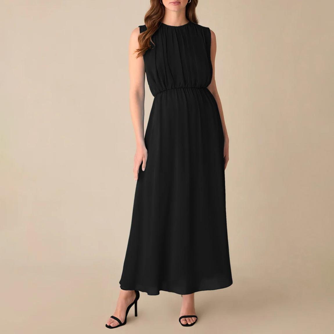 Petite Lucia Black Gathered Waist Maxi Dress main product photo