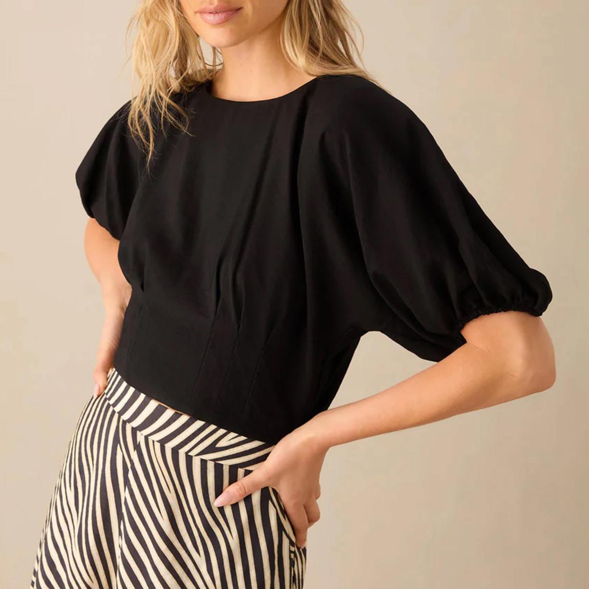 Black Blouson Sleeve Top main product photo