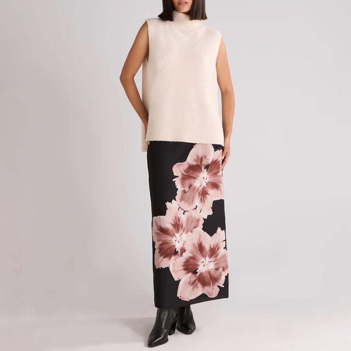 Mono Floral Placement Print Skirt main product photo