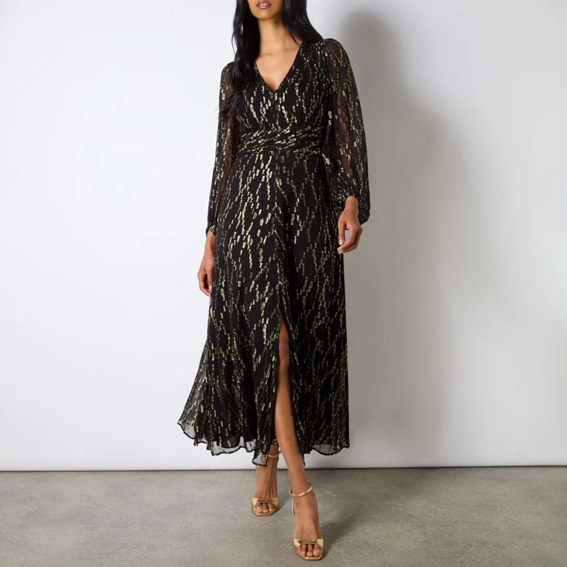 Gold Foil V-Neck Midaxi Dress main product photo