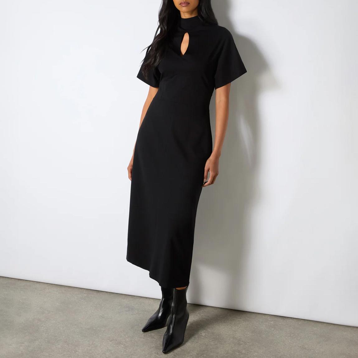 Black Ponte Corset Waist Dress main product photo
