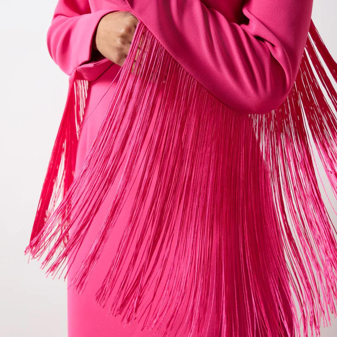 Ro & Zo Pink Fringe Sleeve Dress - BrandAlley