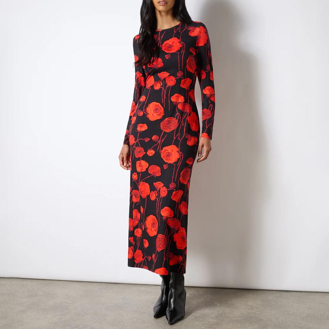Red Floral Print Jersey Dress main product photo