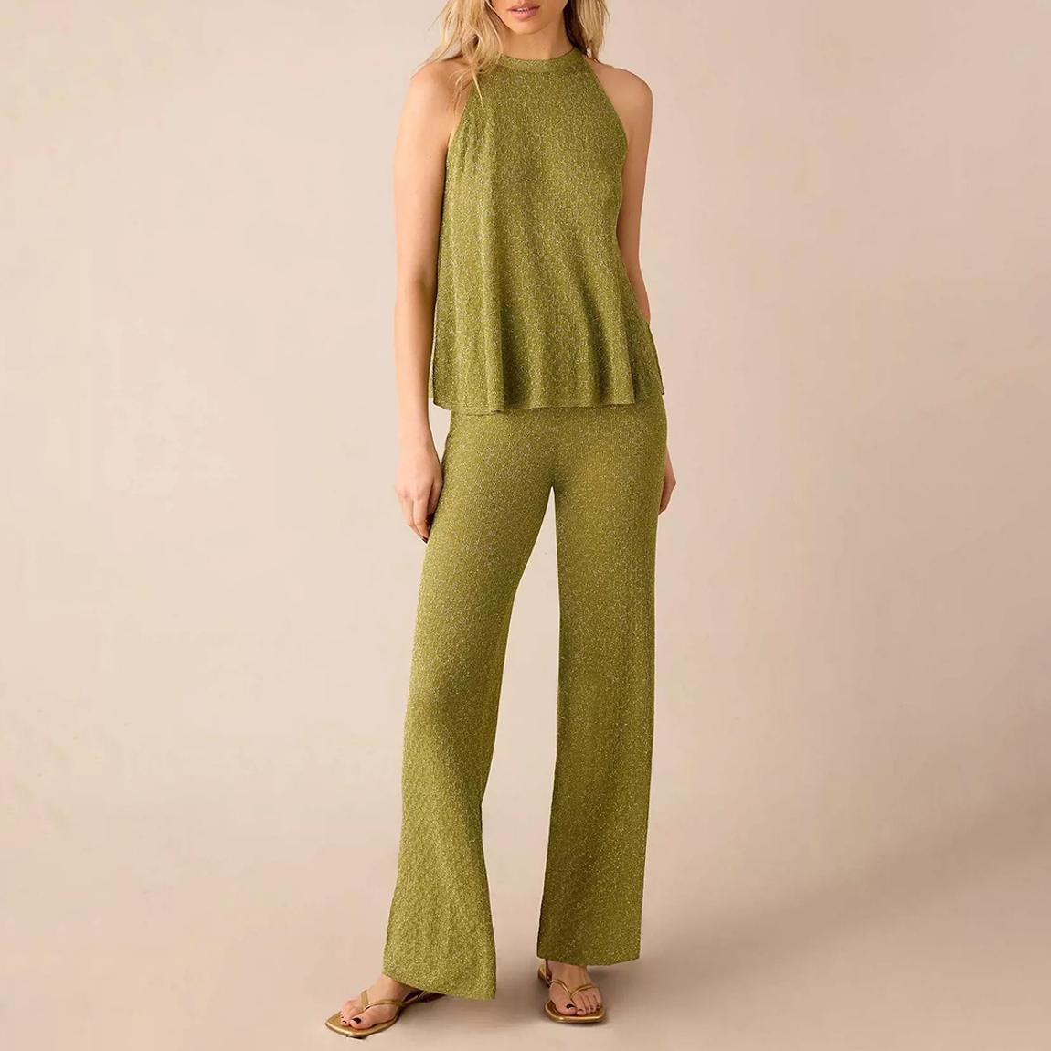 Green Sparkle Wide Leg Knitted Trouser main product photo