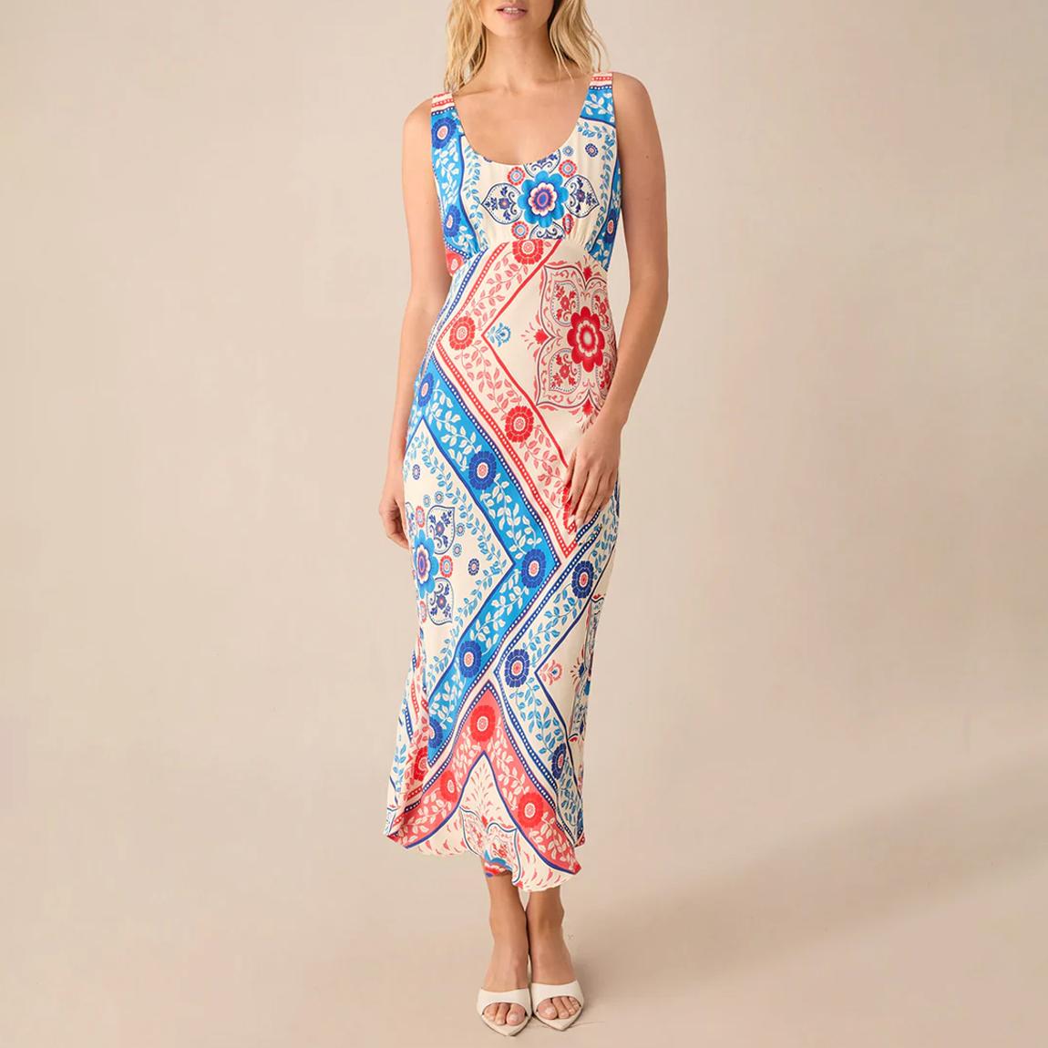 Multi Patchwork Paisley Scoop Neck Cami Midi Dress main product photo