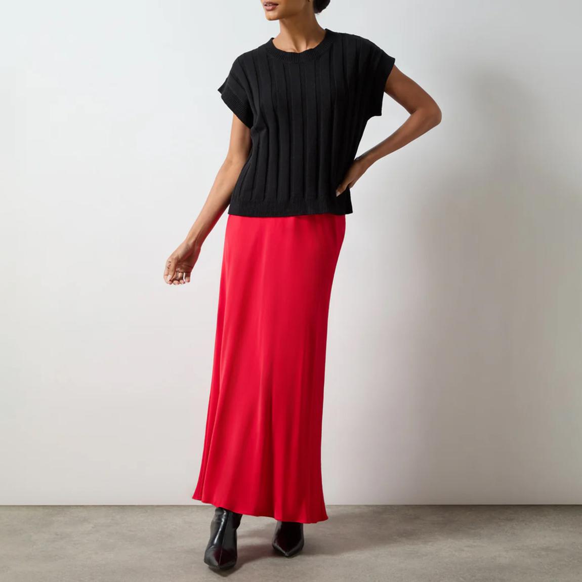 Red Satin Bias Cut Skirt main product photo