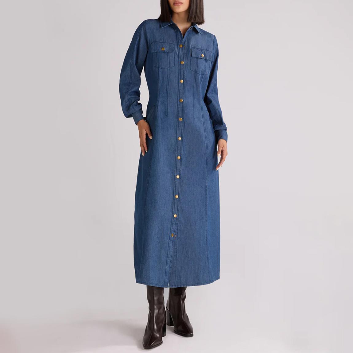 Long Sleeve Tencel Shirt Dress main product photo