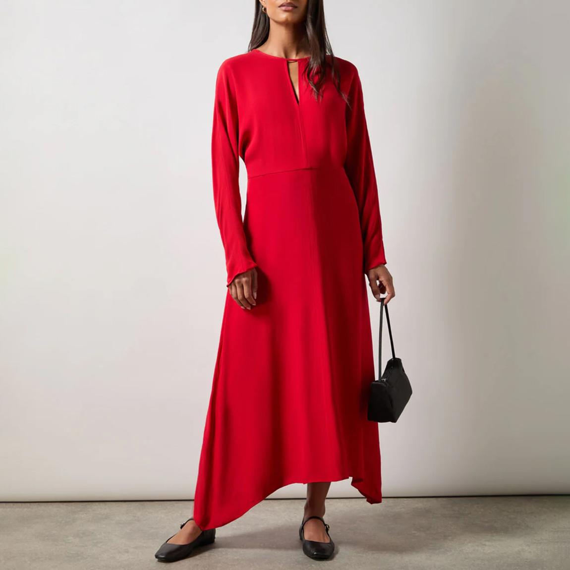 Red Crepe Keyhole Midi Dress main product photo