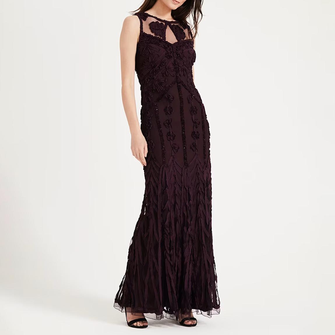Burgandy Anoushka Tapework Lace Maxi Dress main product photo