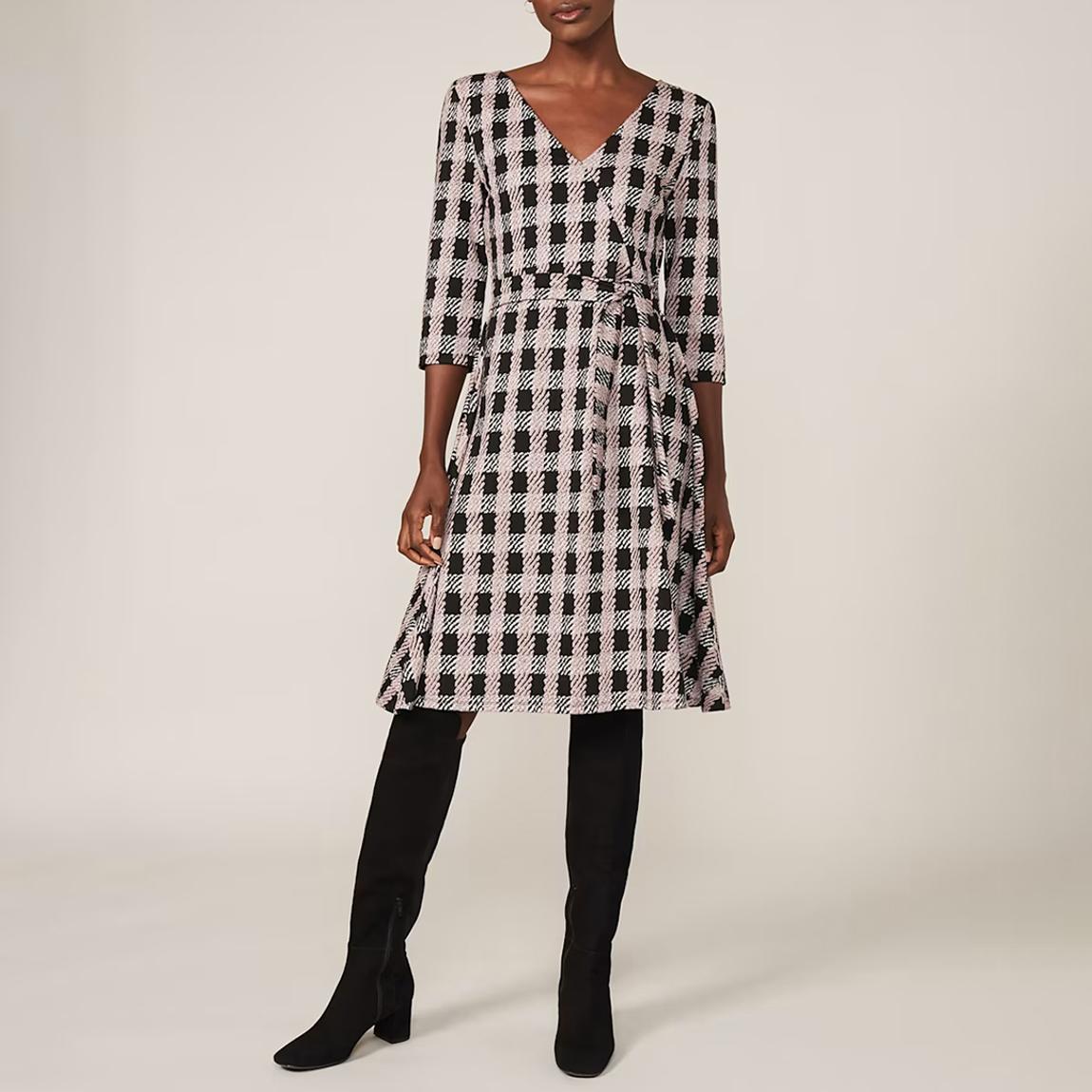 Pink/ Black Ava Check Tie Waist Mini Dress main product photo