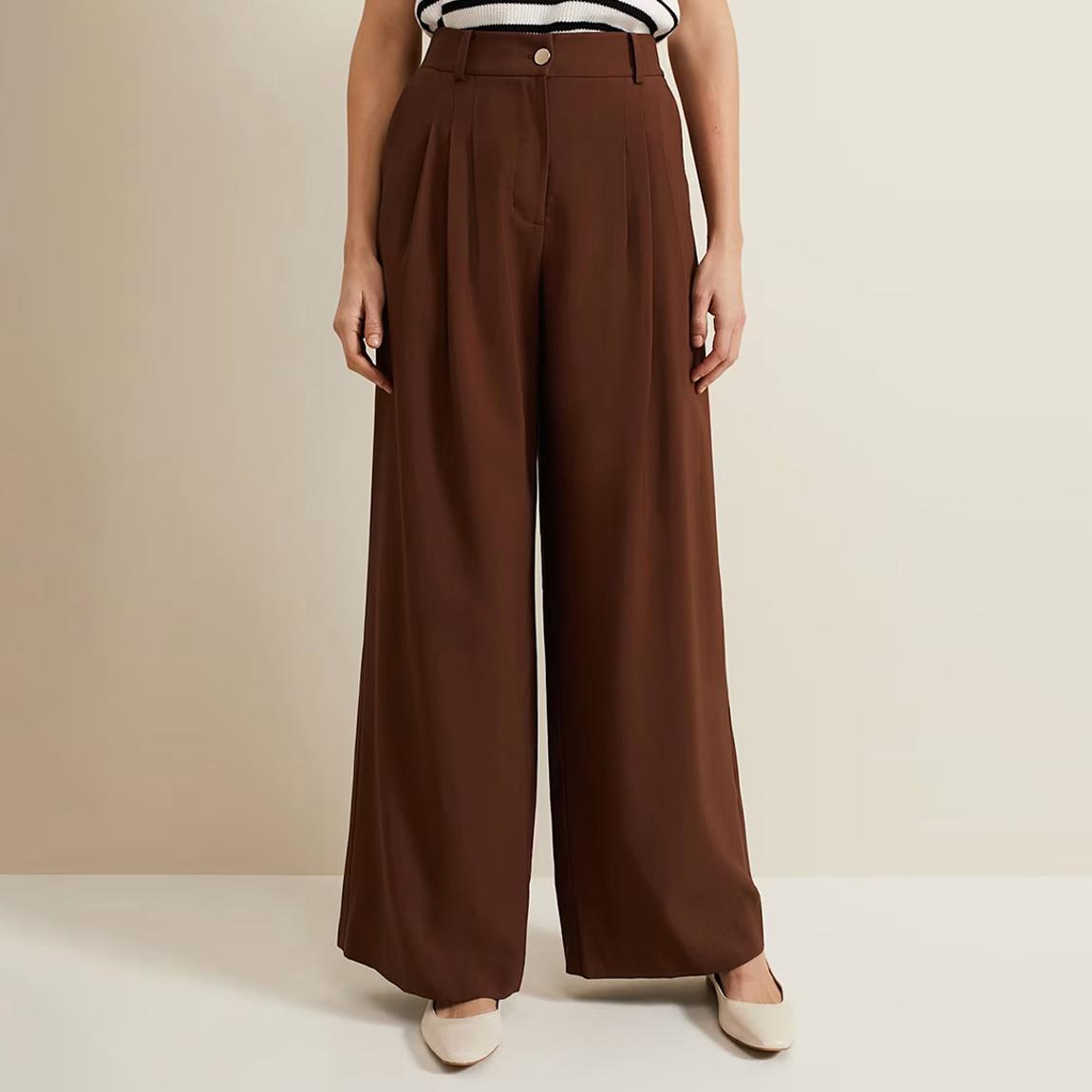 Brown Indiyah Wide Leg Pleated Trouser main product photo