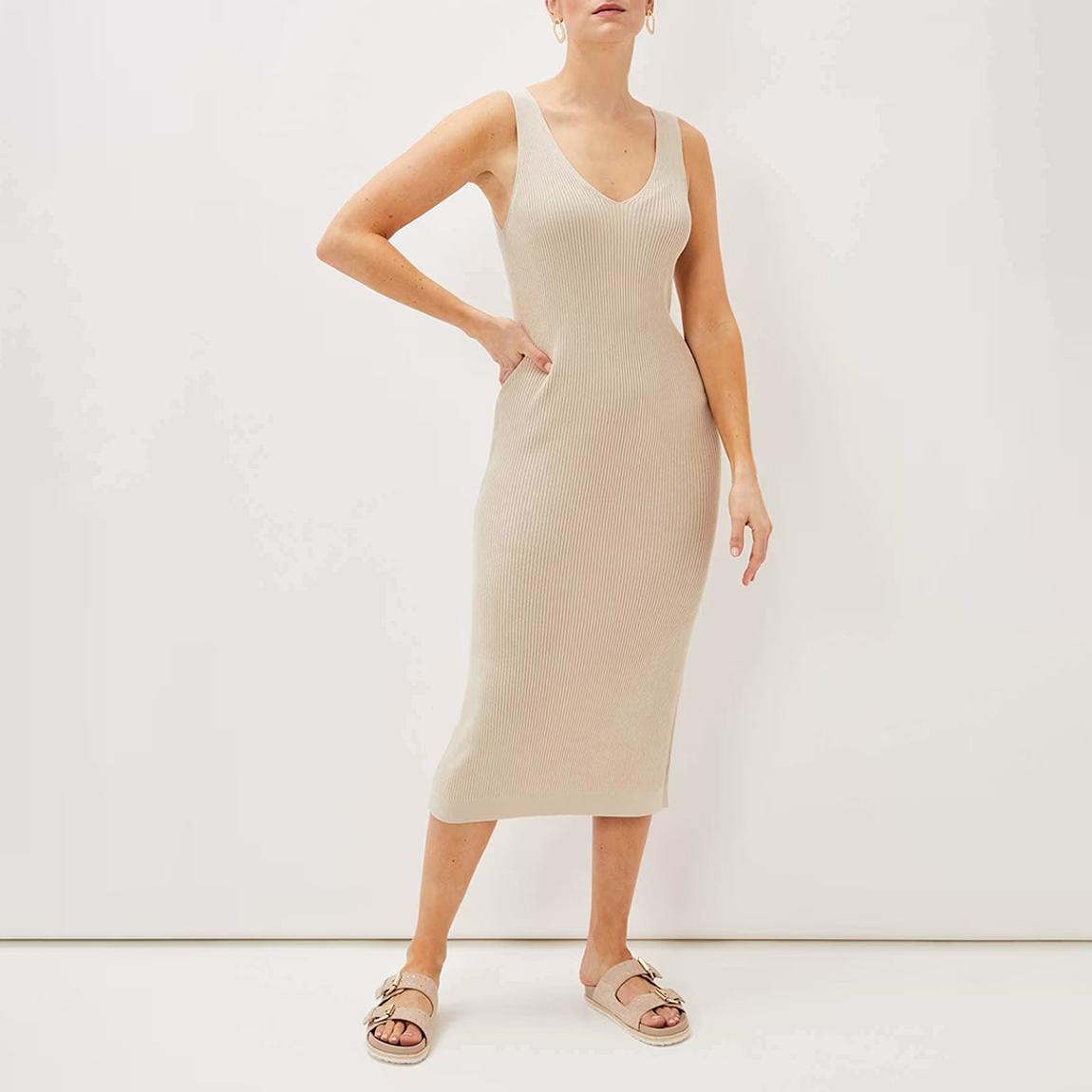 Beige Lindan Ribbed Midi Dress main product photo