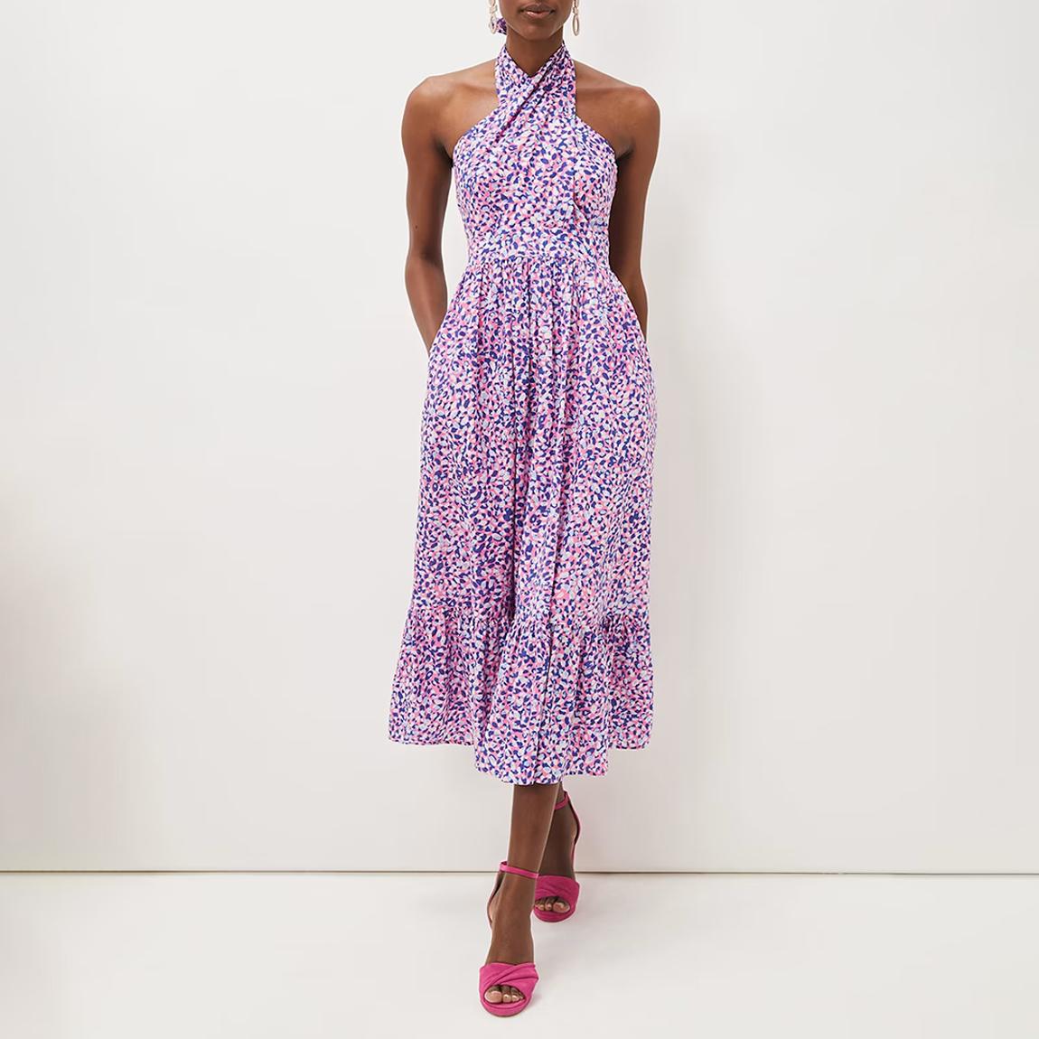 Multi Gemmi Halterneck Abstract Print Midi Dress main product photo