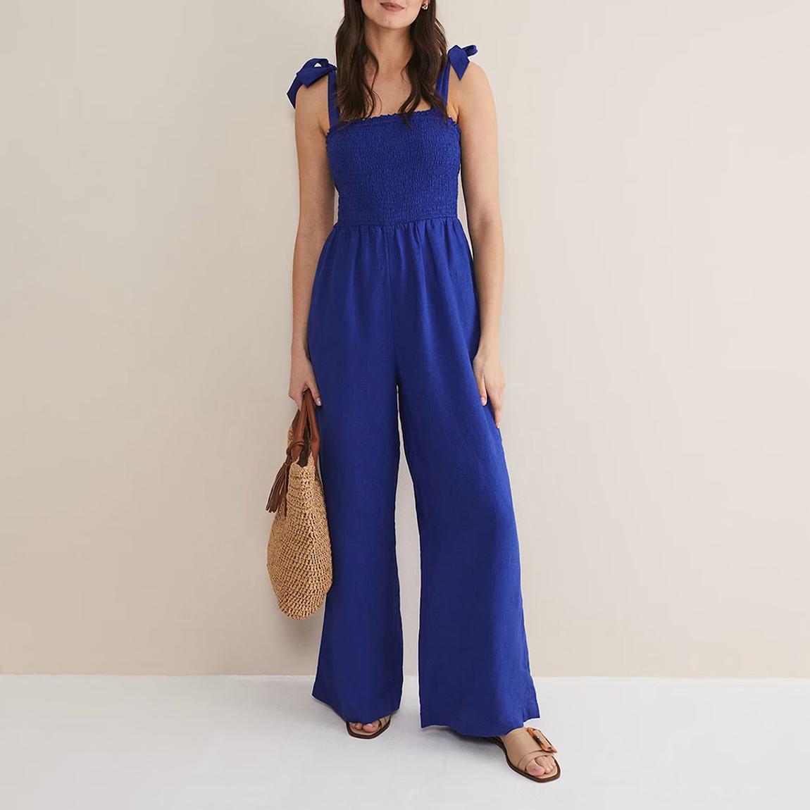 Cobalt Ona Shirred Linen Jumpsuit main product photo